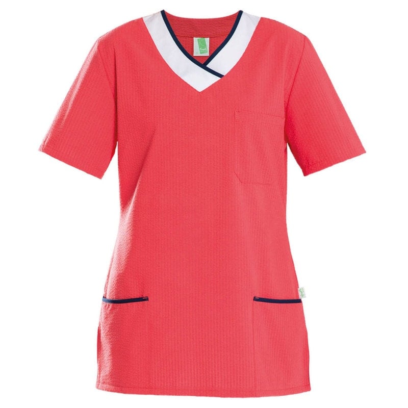 Womens's Seersucker Scrub Top Strawberry/White | M
