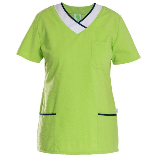 Womens's Seersucker Scrub Top Kiwi/White | L
