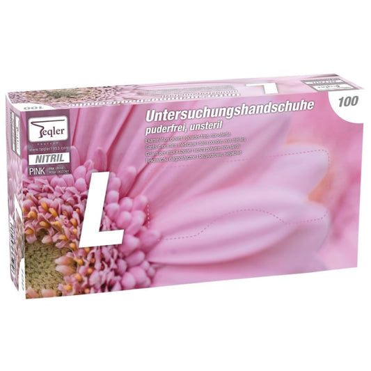 Teqler Nitrile Gloves, Powder-Free Pink | S