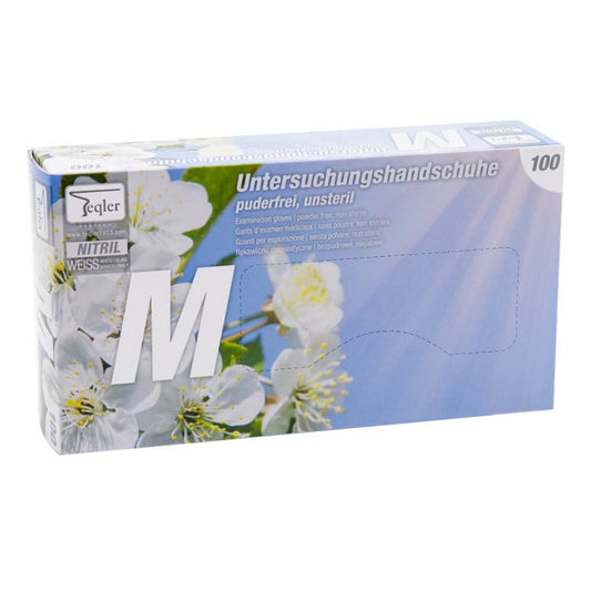 Teqler Nitrile Gloves, Powder-Free White | S