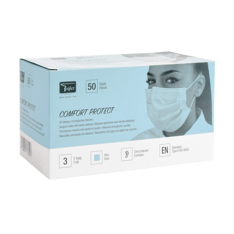 Surgical Mask with Elastic Earloops, 3 ply Blue