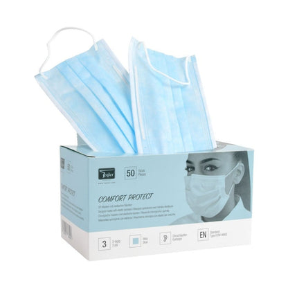 Surgical Mask with Elastic Earloops, 3 ply Blue