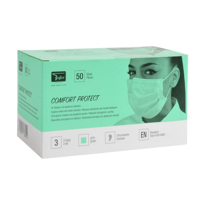 Surgical Mask with Elastic Earloops, 3 ply Green