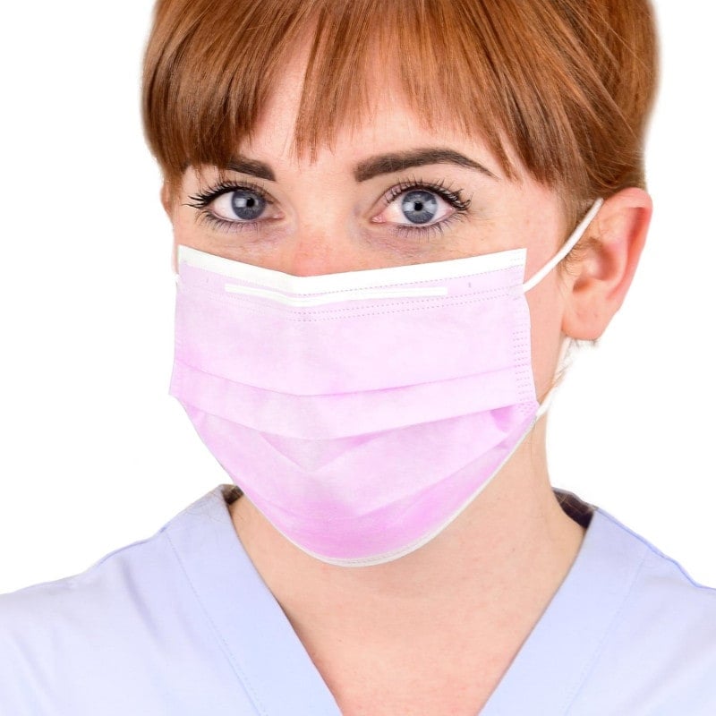 Surgical Mask with Elastic Earloops, 3 ply Rose