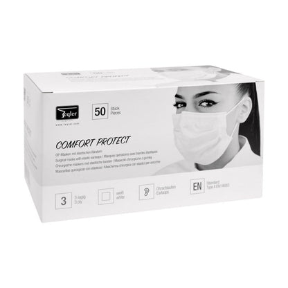 Surgical Mask with Elastic Earloops, 3 ply White